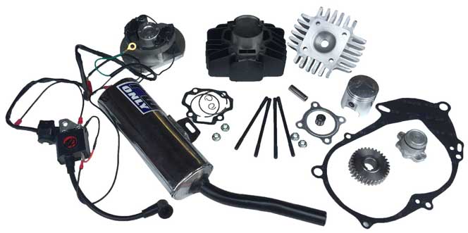 PW50 BIG BORE ENGINE, SILENCER, AND BLACK DRAGON IGNITION KIT aftermarket upgrade